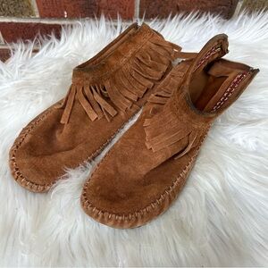 Tan Genuine Suede Fringe Moccasin Shoes